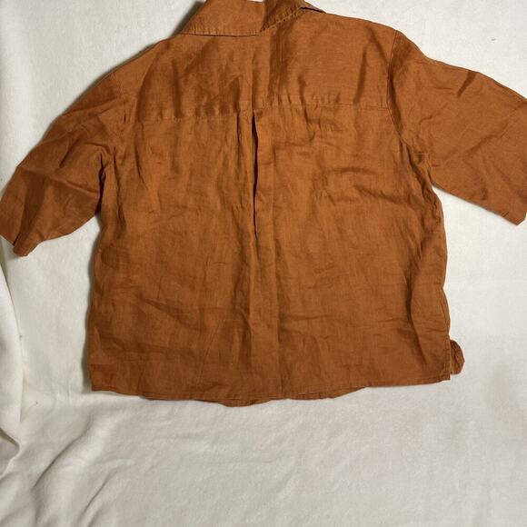 United Colors Of Benetton Women's Blouse Button Up Linen Sz M Rust/ Orange - Picture 4 of 4